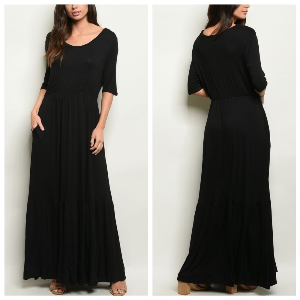 Agnes & Dora "Hera" Black Short Sleeve Maxi Dress